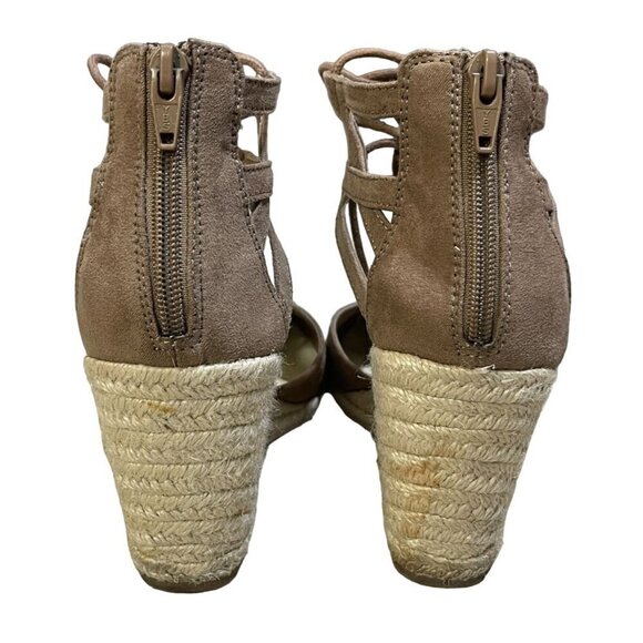 DV Dolce Vita Taupe Suede Manica Lace Up Zip Back Espadrille Wedge 8 M Boho - Picture 4 of 10